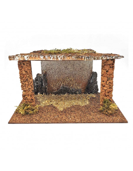Tradineur - Cueva rústica 15 x 26,8 x 15 cm, corcho y resina, portal, pesebre para figuras decorativas de belén navideño, decora