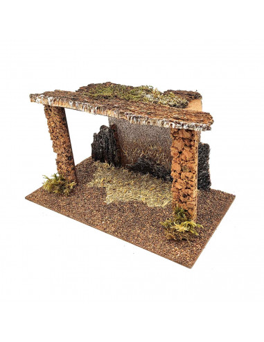 Tradineur - Cueva rústica 15 x 26,8 x 15 cm, corcho y resina, portal, pesebre para figuras decorativas de belén navideño, decora