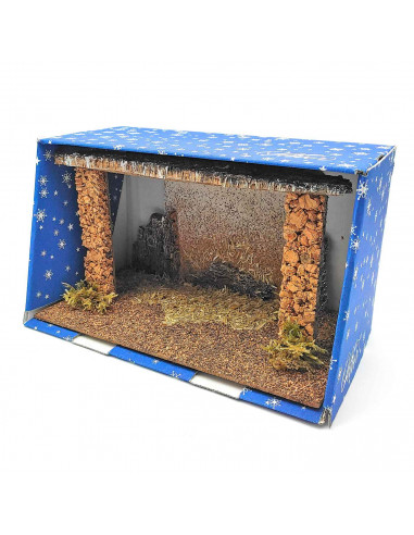 Tradineur - Cueva rústica 15 x 26,8 x 15 cm, corcho y resina, portal, pesebre para figuras decorativas de belén navideño, decora