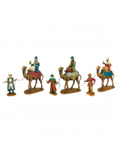 Tradineur - Figuras reyes magos, camellos y pajes para belén navideño 27 cm, durexina, figuras decorativas nacimiento, pesebre,