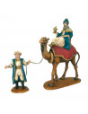 Tradineur - Figuras reyes magos, camellos y pajes para belén navideño 27 cm, durexina, figuras decorativas nacimiento, pesebre,