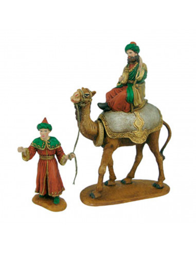 Tradineur - Figuras reyes magos, camellos y pajes para belén navideño 27 cm, durexina, figuras decorativas nacimiento, pesebre,