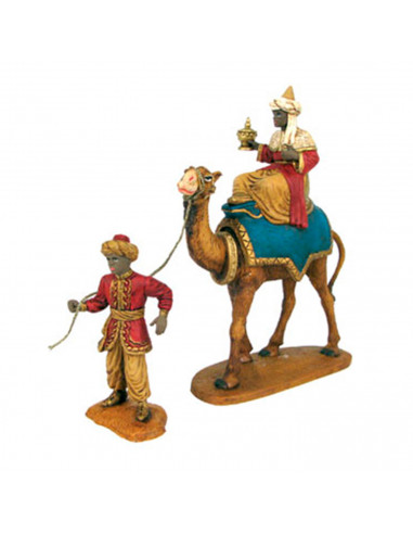 Tradineur - Figuras reyes magos, camellos y pajes para belén navideño 27 cm, durexina, figuras decorativas nacimiento, pesebre,