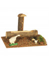 Tradineur - Abrevadero con animales para portal de belén 11 x 15,5 x 9 cm, corcho y resina, bebedero ovejas, patos, gallinas, as