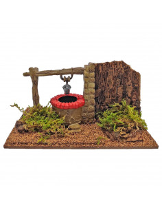 Tradineur - Pozo para belén navideño 8 x 15,5 x 9 cm, corcho y resina, figura para nacimiento, pesebre, navidad, decoración trad