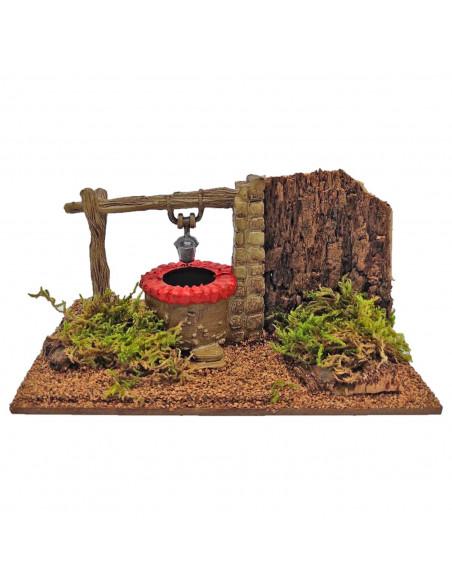 Tradineur - Pozo para belén navideño 8 x 15,5 x 9 cm, corcho y resina, figura para nacimiento, pesebre, navidad, decoración trad