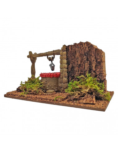 Tradineur - Pozo para belén navideño 8 x 15,5 x 9 cm, corcho y resina, figura para nacimiento, pesebre, navidad, decoración trad