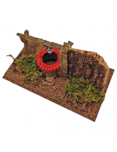Tradineur - Pozo para belén navideño 8 x 15,5 x 9 cm, corcho y resina, figura para nacimiento, pesebre, navidad, decoración trad