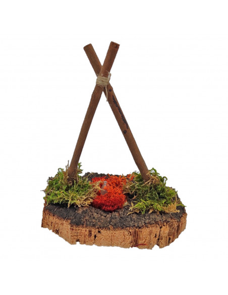 Tradineur - Hoguera con pilas para belén navideño 13,5 x 11 x 8,5 cm, corcho, fogata luminosa, fuego para nacimiento, pesebre, n