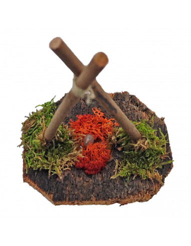 Tradineur - Hoguera con pilas para belén navideño 13,5 x 11 x 8,5 cm, corcho, fogata luminosa, fuego para nacimiento, pesebre, n