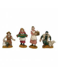 Tradineur - Pack de 4 figuras, campesinos y pastor para belén navideño 8 cm, durexina, figuras decorativas nacimiento, pesebre,