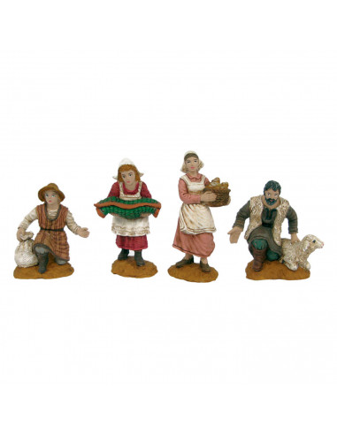 Tradineur - Pack de 4 figuras, campesinos y pastor para belén navideño 8 cm, durexina, figuras decorativas nacimiento, pesebre,