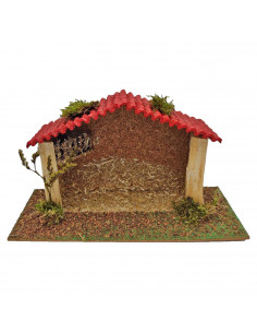 Tradineur - Cueva, portal 14,5 x 26,5 x 10 cm para figuras del nacimiento de 8 cm, pesebre para belén navideño, corcho y resina,
