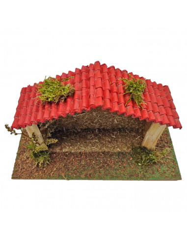 Tradineur - Cueva, portal 14,5 x 26,5 x 10 cm para figuras del nacimiento de 8 cm, pesebre para belén navideño, corcho y resina,