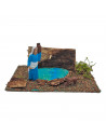 Tradineur - Figura para belén navideño con agua y animales 9 x 18 x 9 cm, corcho y resina, personajes para nacimiento, pesebre,