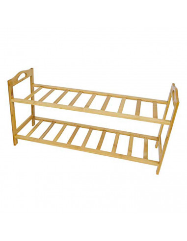 Tradineur - Zapatero de bambú con 2 niveles 67 x 24.5 x 33 cm . Estantería, mueble zapatero de madera 2 alturas multiuso, soport