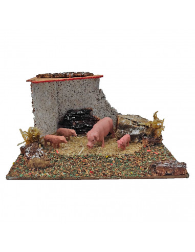 Tradineur - Corral para belén, 8 x 15 x 9 cm, corcho y resina, animales de granja, nacimiento, figuras, decoración tradicional,