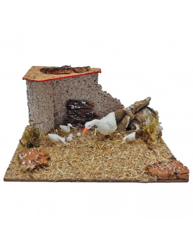 Tradineur - Corral para belén, 8 x 15 x 9 cm, corcho y resina, animales de granja, nacimiento, figuras, decoración tradicional,