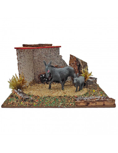 Tradineur - Corral para belén, 8 x 15 x 9 cm, corcho y resina, animales de granja, nacimiento, figuras, decoración tradicional,