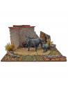 Tradineur - Corral para belén, 8 x 15 x 9 cm, corcho y resina, animales de granja, nacimiento, figuras, decoración tradicional,