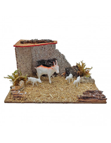 Tradineur - Corral para belén, 8 x 15 x 9 cm, corcho y resina, animales de granja, nacimiento, figuras, decoración tradicional,