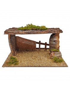 Tradineur - Cueva, portal de 14 x 27 x 15 cm para figuras de nacimiento de 10 cm, pesebre para belén navideño, corcho y resina,