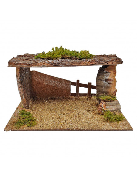 Tradineur - Cueva, portal de 14 x 27 x 15 cm para figuras de nacimiento de 10 cm, pesebre para belén navideño, corcho y resina,