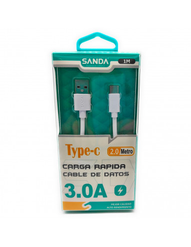 Cable de datos para móvil Tipo C, 3.0A, carga rápida, 2 metros de cable, transferencia de datos de móvil a portátil u otro dispo