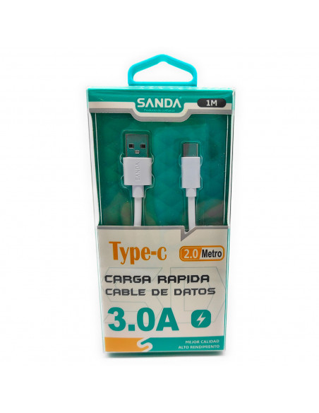 Cable de datos para móvil Tipo C, 3.0A, carga rápida, 2 metros de cable, transferencia de datos de móvil a portátil u otro dispo