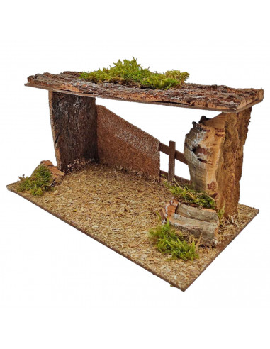 Tradineur - Cueva, portal de 14 x 27 x 15 cm para figuras de nacimiento de 10 cm, pesebre para belén navideño, corcho y resina,