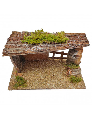 Tradineur - Cueva, portal de 14 x 27 x 15 cm para figuras de nacimiento de 10 cm, pesebre para belén navideño, corcho y resina,