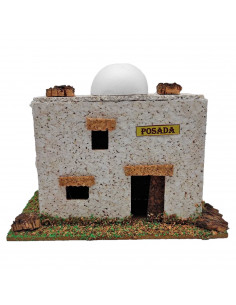 Tradineur - Posada mora de corcho y resina para belén navideño 12 x 15,5 x 9 cm, casa, taberna decorativa de pueblo, aldea para