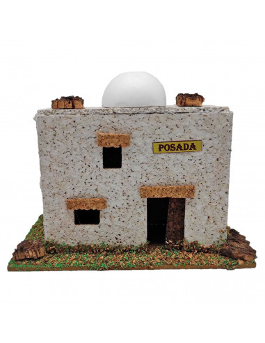 Tradineur - Posada mora de corcho y resina para belén navideño 12 x 15,5 x 9 cm, casa, taberna decorativa de pueblo, aldea para