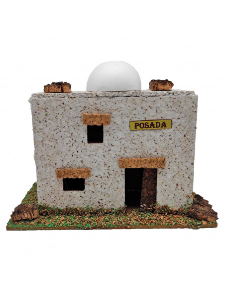 Tradineur - Posada mora de corcho y resina para belén navideño 12 x 15,5 x 9 cm, casa, taberna decorativa de pueblo, aldea para
