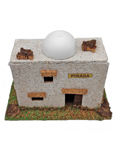 Tradineur - Posada mora de corcho y resina para belén navideño 12 x 15,5 x 9 cm, casa, taberna decorativa de pueblo, aldea para