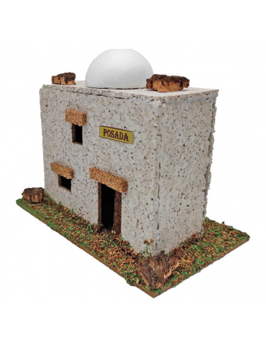 Tradineur - Posada mora de corcho y resina para belén navideño 12 x 15,5 x 9 cm, casa, taberna decorativa de pueblo, aldea para