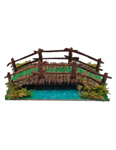 Tradineur - Puente con río para portal de belén 5,5 x 16,5 x 9 cm, resina, puente de troncos para nacimiento, pesebre, navidad,