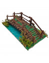 Tradineur - Puente con río para portal de belén 5,5 x 16,5 x 9 cm, resina, puente de troncos para nacimiento, pesebre, navidad,