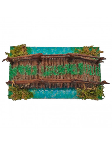 Tradineur - Puente con río para portal de belén 5,5 x 16,5 x 9 cm, resina, puente de troncos para nacimiento, pesebre, navidad,
