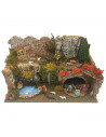 Tradineur - Belén completo con figuras de 5 cm, resina y corcho, 18 x 37 x 21 cm, paisaje montañoso con pesebre, pastores, lavan