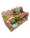 Tradineur - Belén completo con figuras de 5 cm, resina y corcho, 18 x 37 x 21 cm, paisaje montañoso con pesebre, pastores, lavan