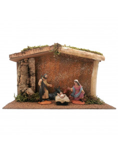 Tradineur - Portal, cueva con figuras de nacimiento de 8 cm para belén navideño 16,5 x 27 x 14,2 cm, corcho y resina, pesebre Je