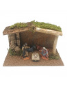 Tradineur - Portal, cueva con figuras de nacimiento de 8 cm para belén navideño 16,5 x 27 x 14,2 cm, corcho y resina, pesebre Je