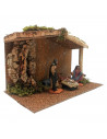 Tradineur - Portal, cueva con figuras de nacimiento de 8 cm para belén navideño 16,5 x 27 x 14,2 cm, corcho y resina, pesebre Je