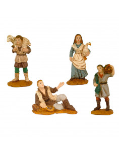 Tradineur - Set de 4 figuras de campesinos para belén navideño 8 cm, durexina, figuras decorativas nacimiento, pesebre, navidad,