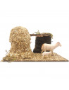 Tradineur - Corral para belén navideño 8,5 x 15,5 x 9 cm, resina y corcho, animales de granja para nacimiento, figuras decorativ