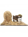 Tradineur - Corral para belén navideño 8,5 x 15,5 x 9 cm, resina y corcho, animales de granja para nacimiento, figuras decorativ