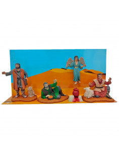 Tradineur - Set de 5 figuras anunciación para belén navideño 10 cm, durexina, figuras decorativas nacimiento, campesinos, ángel,