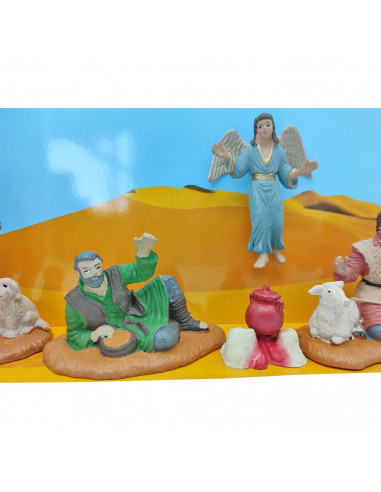 Tradineur - Set de 5 figuras anunciación para belén navideño 10 cm, durexina, figuras decorativas nacimiento, campesinos, ángel,
