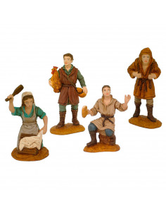 Tradineur - Set 4 figuras de campesinos para belén navideño 8 cm, durexina, figuras decorativas nacimiento, pesebre, navidad, de